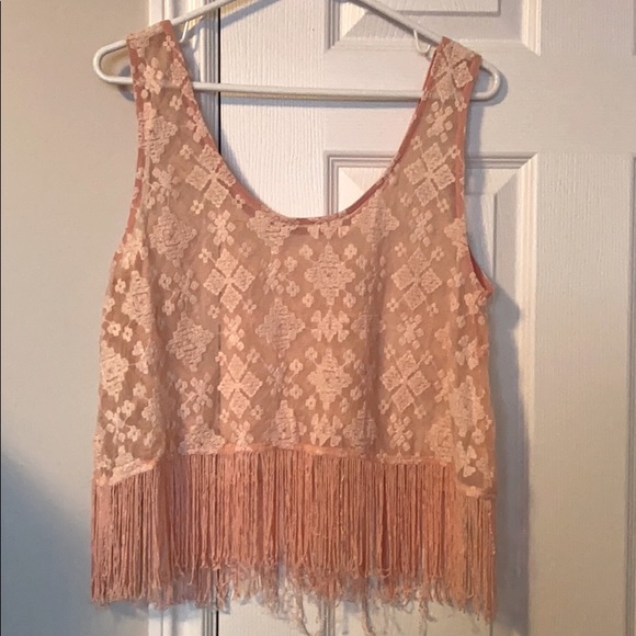 Pink Lace & Fringe Crop Top - Picture 1 of 2